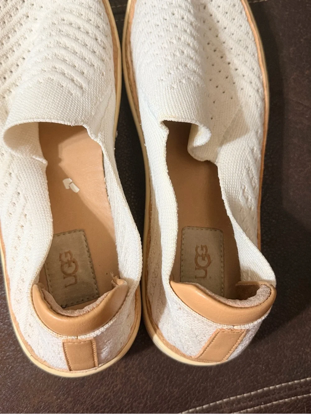 UGG Men's Cream/Tan Perforated Knit Slip-On Loafers size 11